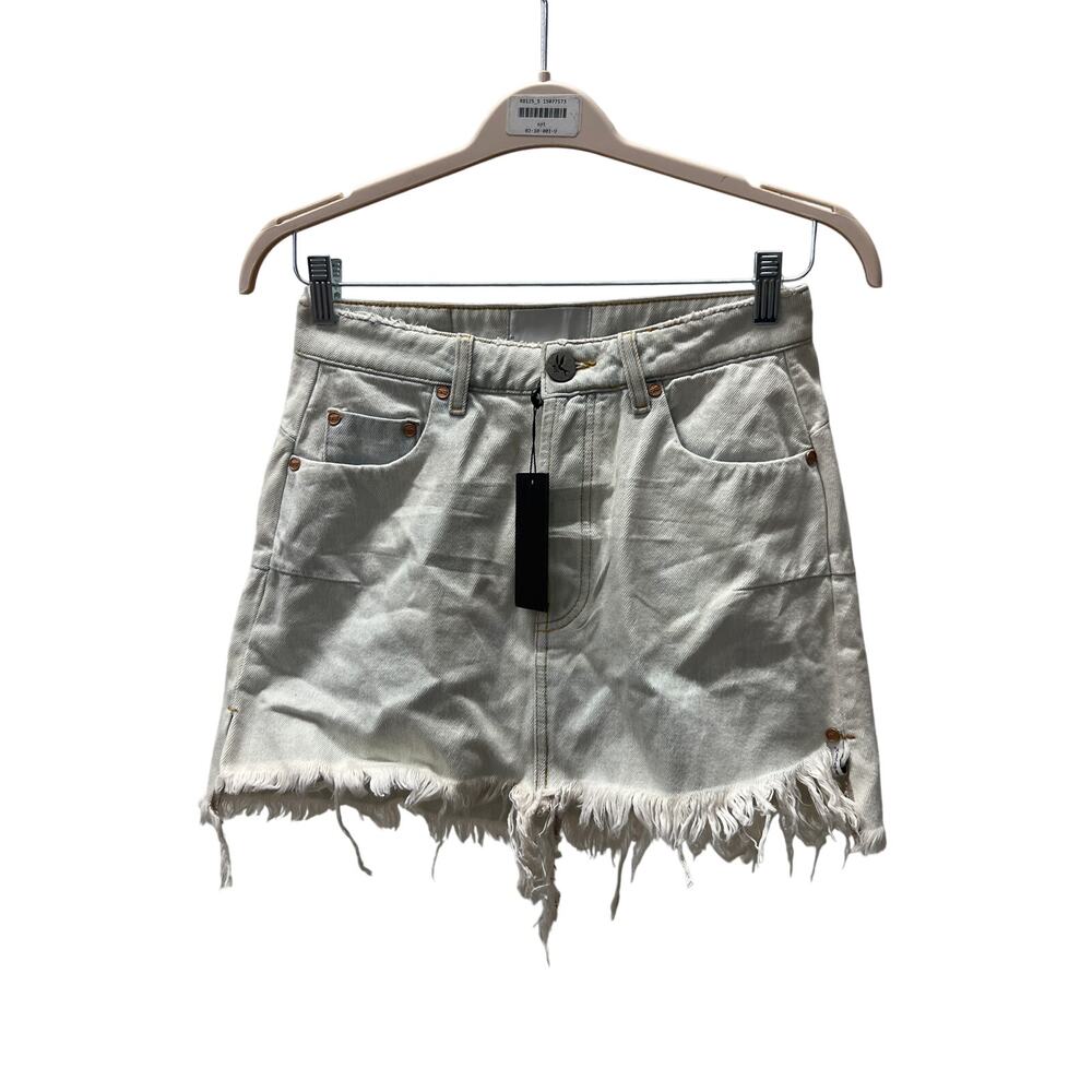One Teaspoon White Frayed Hem Denim Mini Skirt